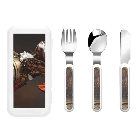 Kdxio Medieval Knight Dog Toddler Utensils Set - Kids Silverware Set, Set Kids Utensils Set with Case for Preschooler Children