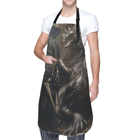 Kdxio Medieval Knight And Dragon Apron with Pockets Adjustable Kitchen Aprons for Men Women Waterproof Aprons for Cooking,Drawing,Crafting, Baking Household Cleaning