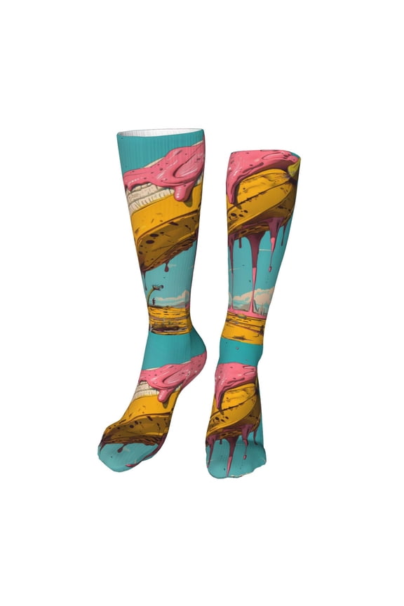 Melting Banana Fantasy Funny Silky Novelty Funky Long Knee High Socks Soft 3D Print Cosplay Crazy Stockings for Men Women