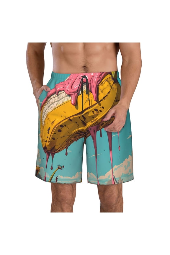Melting Banana Fantasy Pattern Mens Casual Shorts - Drawstring Summer Beach Sports Shorts for Men