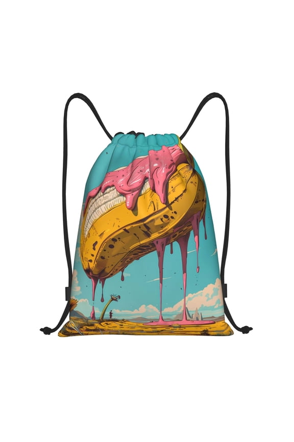 Melting Banana Fantasy Print Drawstring Backpack Bag,Waterproof Draw String Back Sack, Gym Drawstring Bags Swim Bag For Unisex