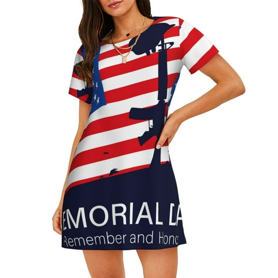 Kdxio Memorial Day Pattern Womens Short Sleeve Sleepshirt Scoopneck Cute Nightdress Ruffle Comfy Nightgown