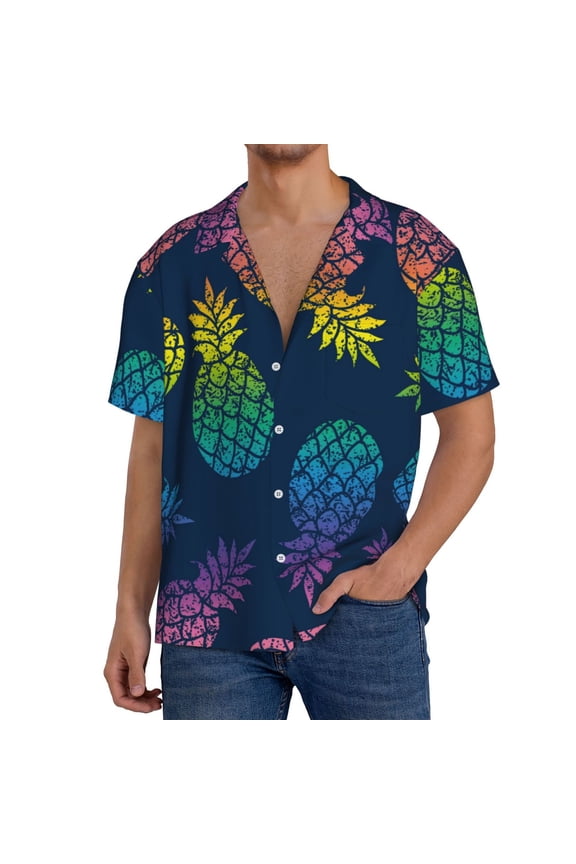 Men'S Hawaiian Shirt For Men Short Sleeve Shirt Abstract Bright Pineapple Fruit Retro Summer Casual Holiday Beach Button Down T-Shirts