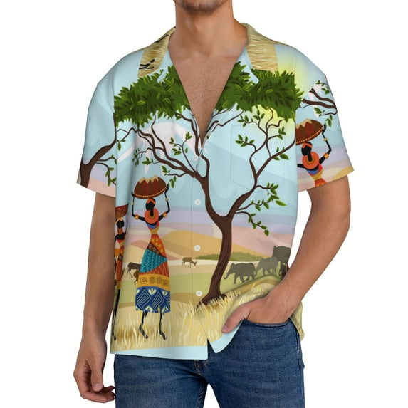 Kdxio Men'S Hawaiian Shirt For Men Short Sleeve Shirt African Women In Mountain Landscape Summer Casual Holiday Beach Button Down T-Shirts