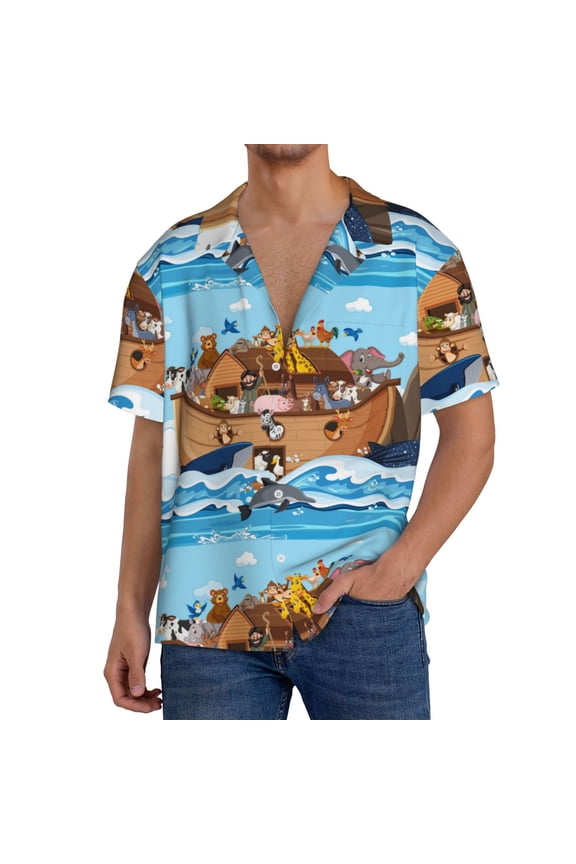Men'S Hawaiian Shirt For Men Short Sleeve Shirt Animals On Noah'S Ark Floating Summer Casual Holiday Beach Button Down T-Shirts