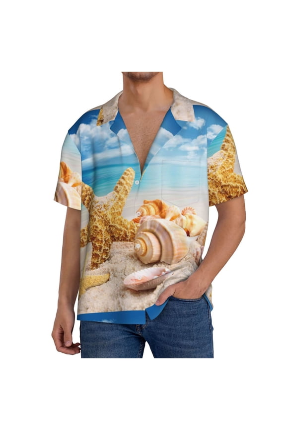 Men'S Hawaiian Shirt For Men Short Sleeve Shirt Beach Starfish Shell Summer Casual Holiday Beach Button Down T-Shirts