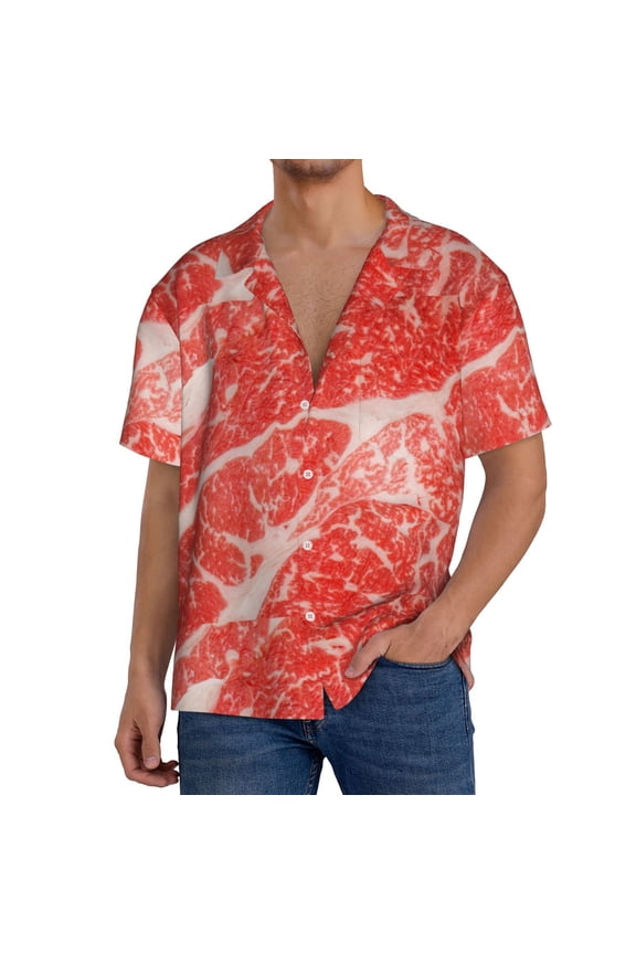 Men'S Hawaiian Shirt For Men Short Sleeve Shirt Beef Steaks Summer Casual Holiday Beach Button Down T-Shirts