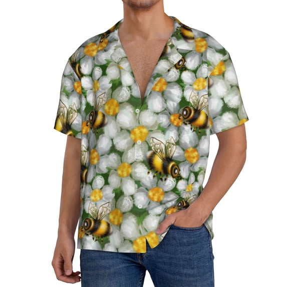 Kdxio Men'S Hawaiian Shirt For Men Short Sleeve Shirt Bees And Flower Summer Casual Holiday Beach Button Down T-Shirts