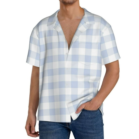 Kdxio Men'S Hawaiian Shirt For Men Short Sleeve Shirt Blue Checkboard Summer Casual Holiday Beach Button Down T-Shirts
