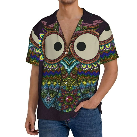 Kdxio Men'S Hawaiian Shirt For Men Short Sleeve Shirt Boho Owl Summer Casual Holiday Beach Button Down T-Shirts