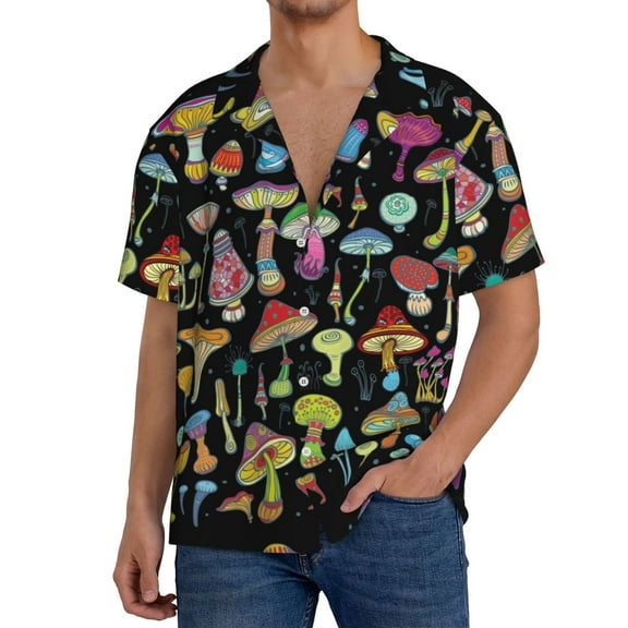 Kdxio Men'S Hawaiian Shirt For Men Short Sleeve Shirt Bright Mushrooms Summer Casual Holiday Beach Button Down T-Shirts