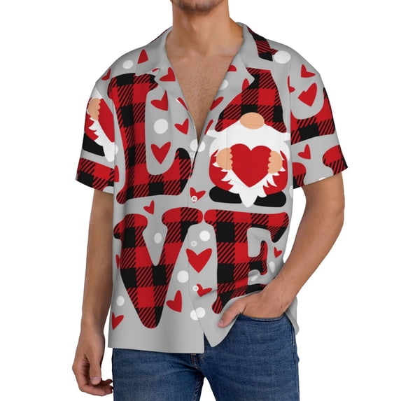 Kdxio Men'S Hawaiian Shirt For Men Short Sleeve Shirt Buffalo Plaid Love And Gnome Summer Casual Holiday Beach Button Down T-Shirts