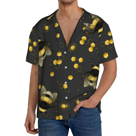 Kdxio Men'S Hawaiian Shirt For Men Short Sleeve Shirt Bumblebee Summer Casual Holiday Beach Button Down T-Shirts