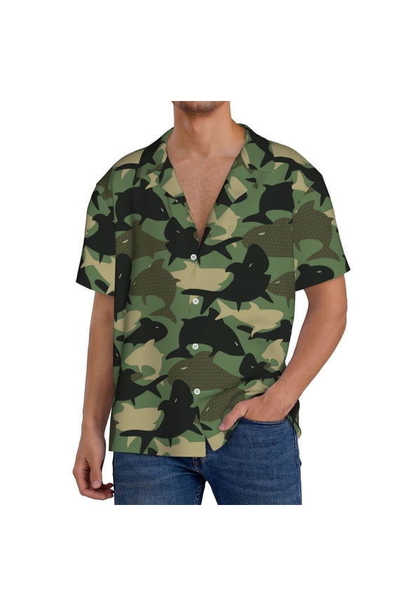 Men'S Hawaiian Shirt For Men Short Sleeve Shirt Camouflage Shark Summer Casual Holiday Beach Button Down T-Shirts