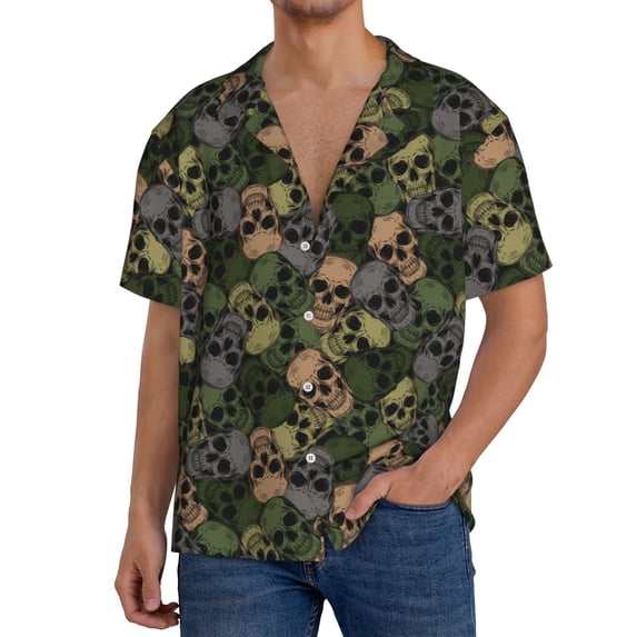 Kdxio Men'S Hawaiian Shirt For Men Short Sleeve Shirt Camouflage Skulls Summer Casual Holiday Beach Button Down T-Shirts