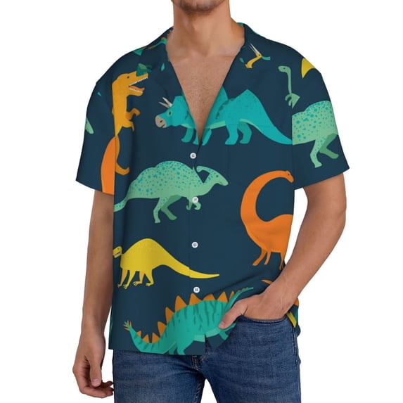 Kdxio Men'S Hawaiian Shirt For Men Short Sleeve Shirt Cartoon Dinosaur Summer Casual Holiday Beach Button Down T-Shirts