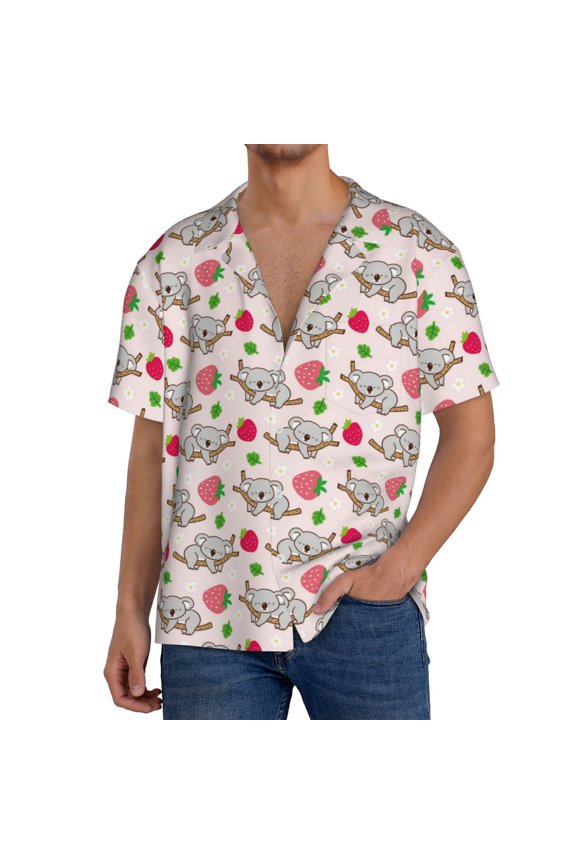 Men'S Hawaiian Shirt For Men Short Sleeve Shirt Cartoon Koala Bear Summer Casual Holiday Beach Button Down T-Shirts