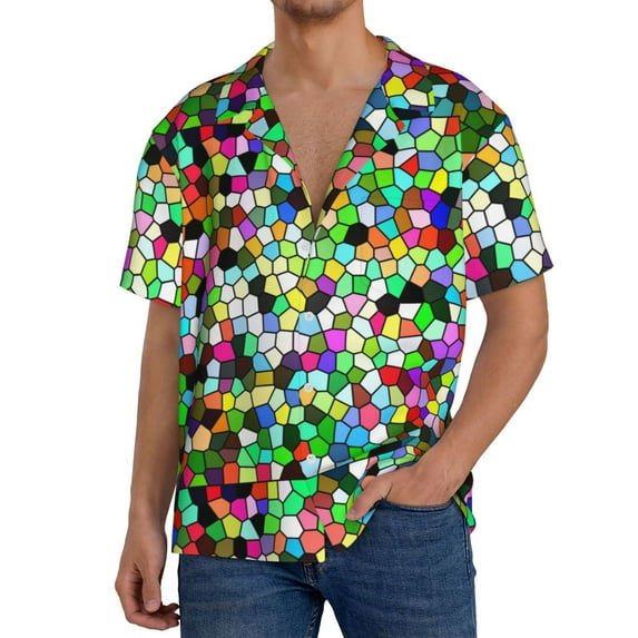 Kdxio Men'S Hawaiian Shirt For Men Short Sleeve Shirt Colorful Tie Dye Stained Glass Summer Casual Holiday Beach Button Down T-Shirts
