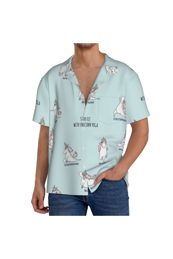 Men'S Hawaiian Shirt For Men Short Sleeve Shirt Cute Unicorn Doing Yoga Pose Summer Casual Holiday Beach Button Down T-Shirts