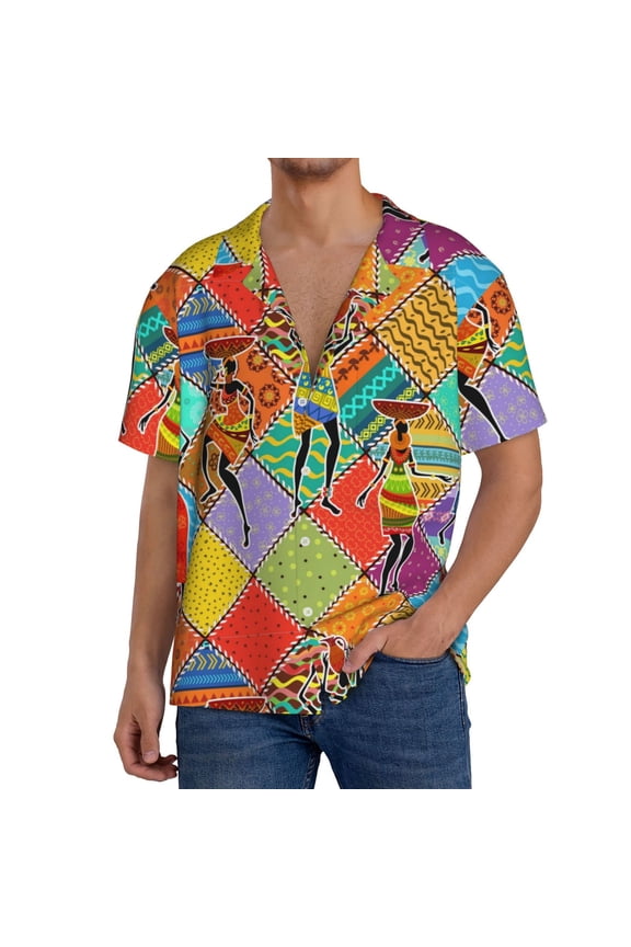 Men'S Hawaiian Shirt For Men Short Sleeve Shirt Dancing African Womans Summer Casual Holiday Beach Button Down T-Shirts