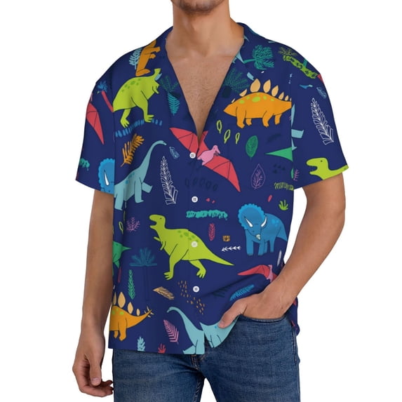 Kdxio Men'S Hawaiian Shirt For Men Short Sleeve Shirt Dinosaurs With Palms Summer Casual Holiday Beach Button Down T-Shirts