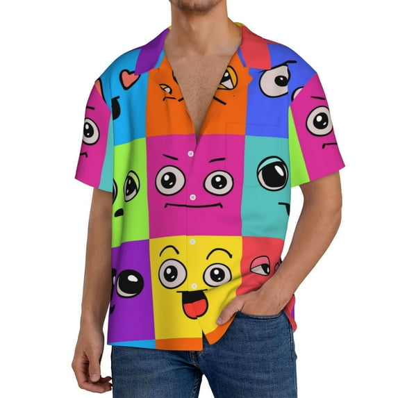 Kdxio Men'S Hawaiian Shirt For Men Short Sleeve Shirt Doodle Faces Emotions Summer Casual Holiday Beach Button Down T-Shirts