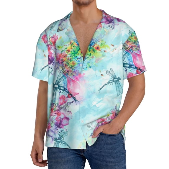 Kdxio Men'S Hawaiian Shirt For Men Short Sleeve Shirt Dragonfly Floral Summer Casual Holiday Beach Button Down T-Shirts