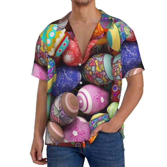 Kdxio Men'S Hawaiian Shirt For Men Short Sleeve Shirt Easter Eggs1 Summer Casual Holiday Beach Button Down T-Shirts