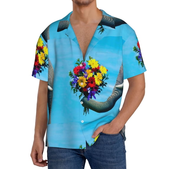 Kdxio Men'S Hawaiian Shirt For Men Short Sleeve Shirt Elephant Trunk Couple Flowers Summer Casual Holiday Beach Button Down T-Shirts