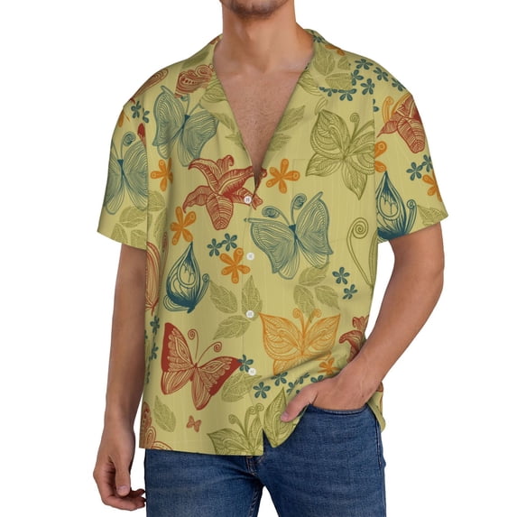 Kdxio Men'S Hawaiian Shirt For Men Short Sleeve Shirt Floral With Butterflies Summer Casual Holiday Beach Button Down T-Shirts