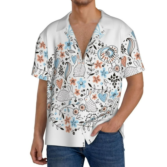 Kdxio Men'S Hawaiian Shirt For Men Short Sleeve Shirt Floral With Rabbits Summer Casual Holiday Beach Button Down T-Shirts