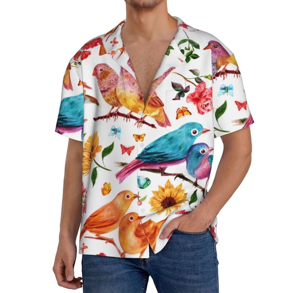 Kdxio Men'S Hawaiian Shirt For Men Short Sleeve Shirt Flowers Birds And Butterflies Summer Casual Holiday Beach Button Down T-Shirts