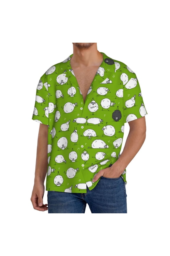 Men'S Hawaiian Shirt For Men Short Sleeve Shirt Funny Sheep Doing Yoga Summer Casual Holiday Beach Button Down T-Shirts