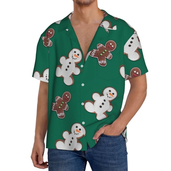 Kdxio Men'S Hawaiian Shirt For Men Short Sleeve Shirt Gingerbread Snowman Cookies Summer Casual Holiday Beach Button Down T-Shirts