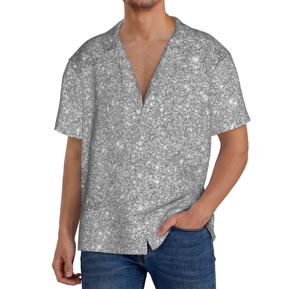 Kdxio Men'S Hawaiian Shirt For Men Short Sleeve Shirt Glittersilver Summer Casual Holiday Beach Button Down T-Shirts
