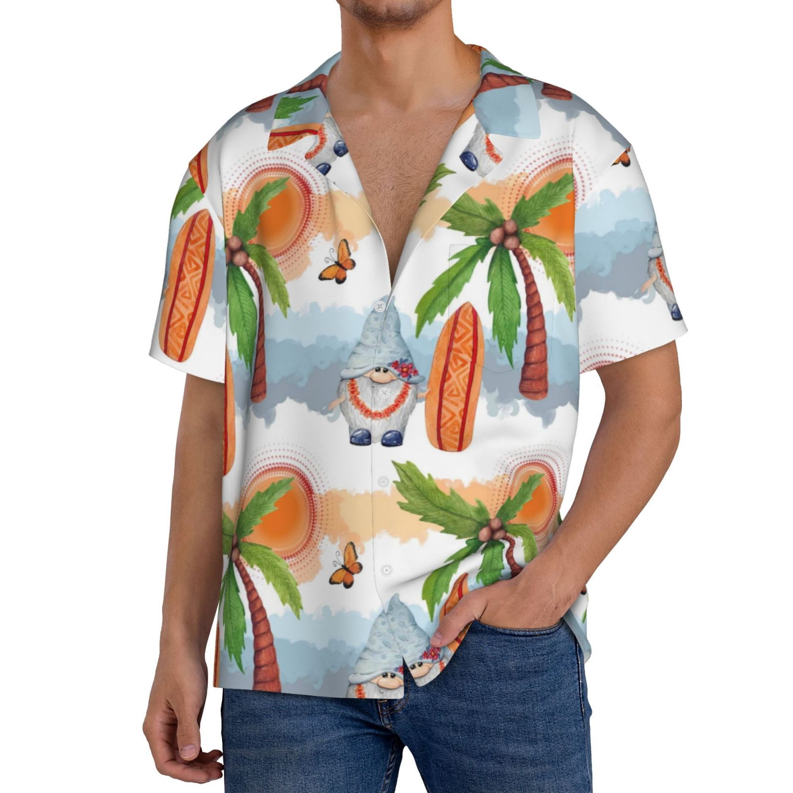 Kdxio Men'S Hawaiian Shirt For Men Short Sleeve Shirt Gnome And Surfing Summer Casual Holiday Beach Button Down T-Shirts