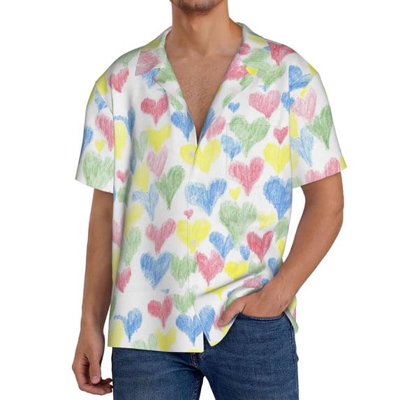 Kdxio Men'S Hawaiian Shirt For Men Short Sleeve Shirt Hand Drawn Colored Hearts Summer Casual Holiday Beach Button Down T-Shirts
