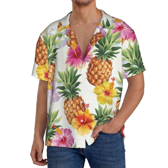 Kdxio Men'S Hawaiian Shirt For Men Short Sleeve Shirt Hawaiian Pineapples Summer Casual Holiday Beach Button Down T-Shirts