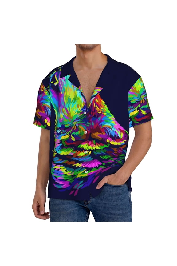 Men'S Hawaiian Shirt For Men Short Sleeve Shirt Howling Wolf Summer Casual Holiday Beach Button Down T-Shirts