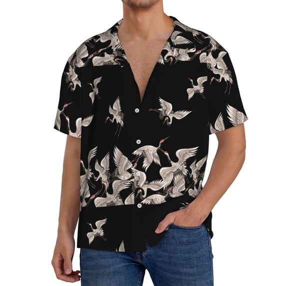 Kdxio Men'S Hawaiian Shirt For Men Short Sleeve Shirt Japanese White Crane Summer Casual Holiday Beach Button Down T-Shirts