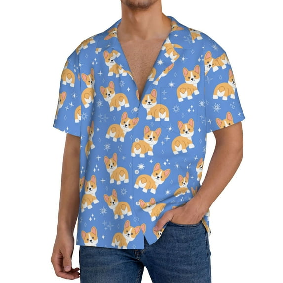 Kdxio Men'S Hawaiian Shirt For Men Short Sleeve Shirt Kawaii Corgi Summer Casual Holiday Beach Button Down T-Shirts