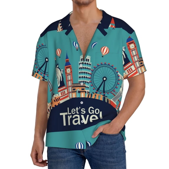 Kdxio Men'S Hawaiian Shirt For Men Short Sleeve Shirt Let'S Go Travel Summer Casual Holiday Beach Button Down T-Shirts