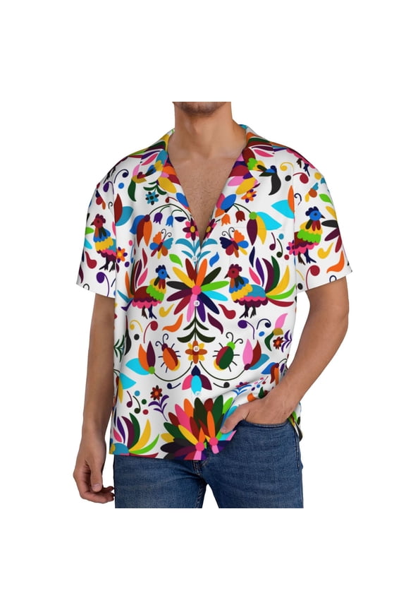 Men'S Hawaiian Shirt For Men Short Sleeve Shirt Mexican Bright Style Summer Casual Holiday Beach Button Down T-Shirts