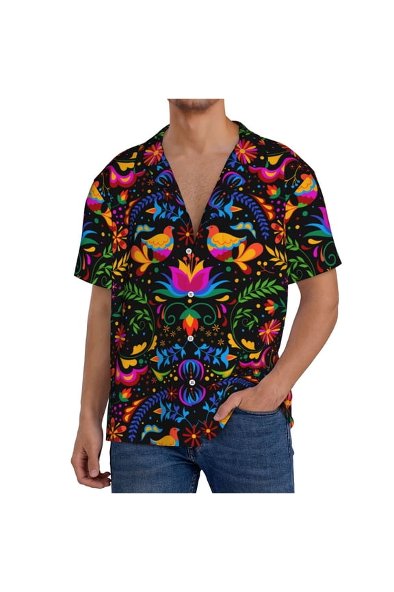 Men'S Hawaiian Shirt For Men Short Sleeve Shirt Mexican Flower Traditional1 Summer Casual Holiday Beach Button Down T-Shirts