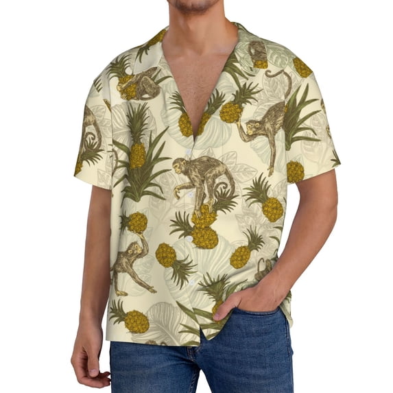 Kdxio Men'S Hawaiian Shirt For Men Short Sleeve Shirt Monkeys And Pinealpples Summer Casual Holiday Beach Button Down T-Shirts