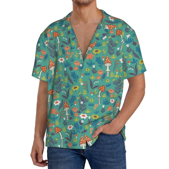 Kdxio Men'S Hawaiian Shirt For Men Short Sleeve Shirt Mushrooms And Flowers Summer Casual Holiday Beach Button Down T-Shirts