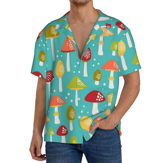 Kdxio Men'S Hawaiian Shirt For Men Short Sleeve Shirt Mushrooms Summer Casual Holiday Beach Button Down T-Shirts