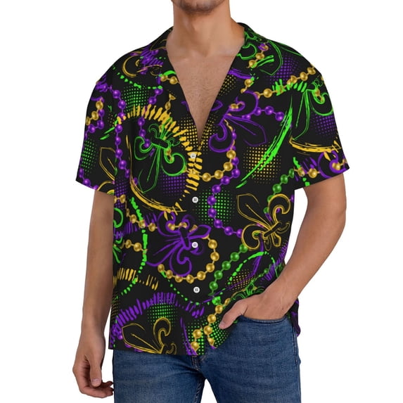 Kdxio Men'S Hawaiian Shirt For Men Short Sleeve Shirt Neon Mardi Gras Summer Casual Holiday Beach Button Down T-Shirts