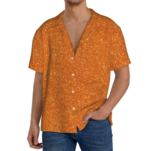 Kdxio Men'S Hawaiian Shirt For Men Short Sleeve Shirt Orange Glitter Summer Casual Holiday Beach Button Down T-Shirts