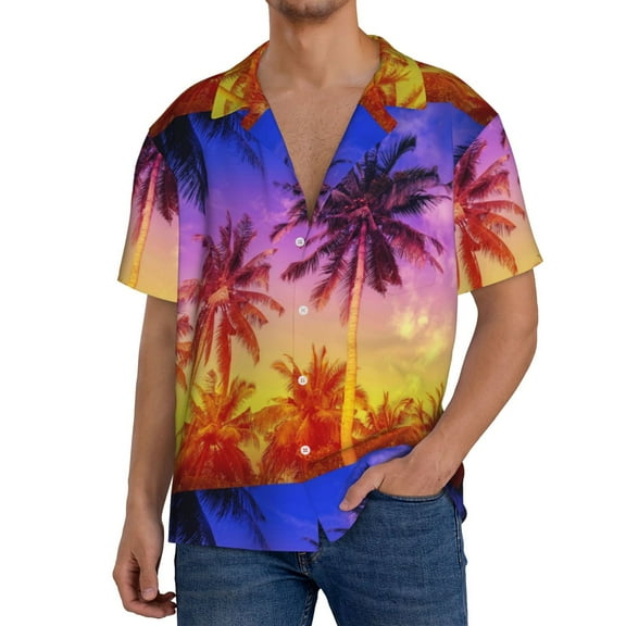 Kdxio Men'S Hawaiian Shirt For Men Short Sleeve Shirt Palm Trees At Sunset Summer Casual Holiday Beach Button Down T-Shirts